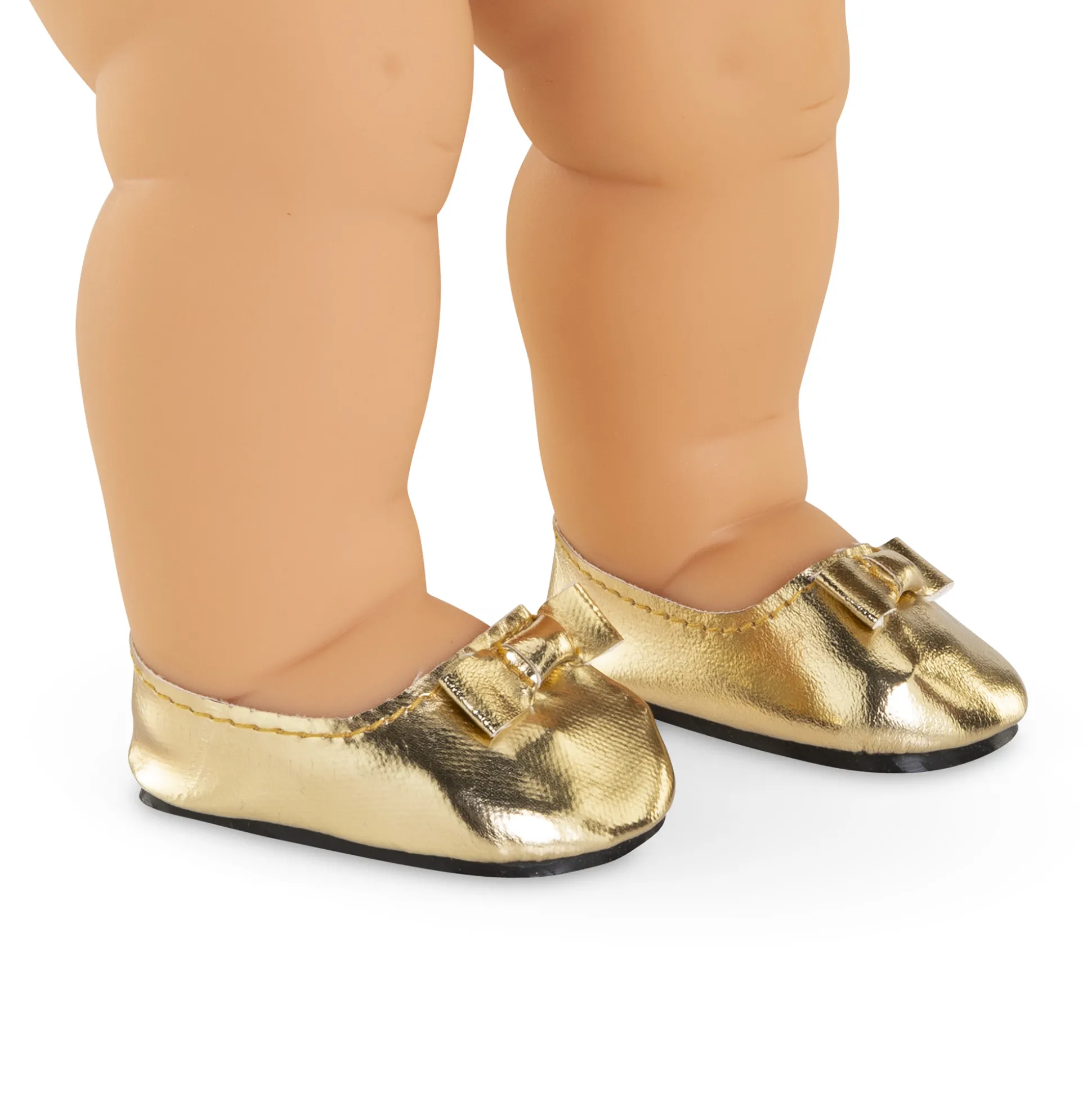 Ballerines dorées pour poupon 36 cm