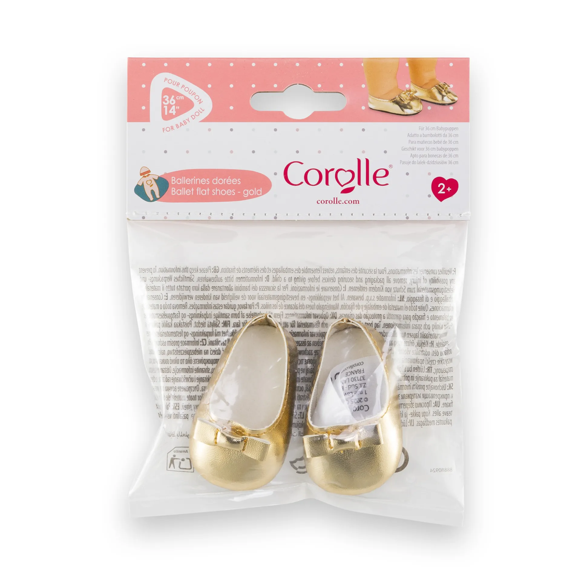 Ballerines dorées pour poupon 36 cm