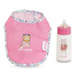 Bavoir Rose et Biberon Magique pour grand poupon 36/42 cm
