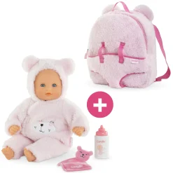 Bébé Calin Ourson d'Amour et Sac à Dos Porte-Poupon