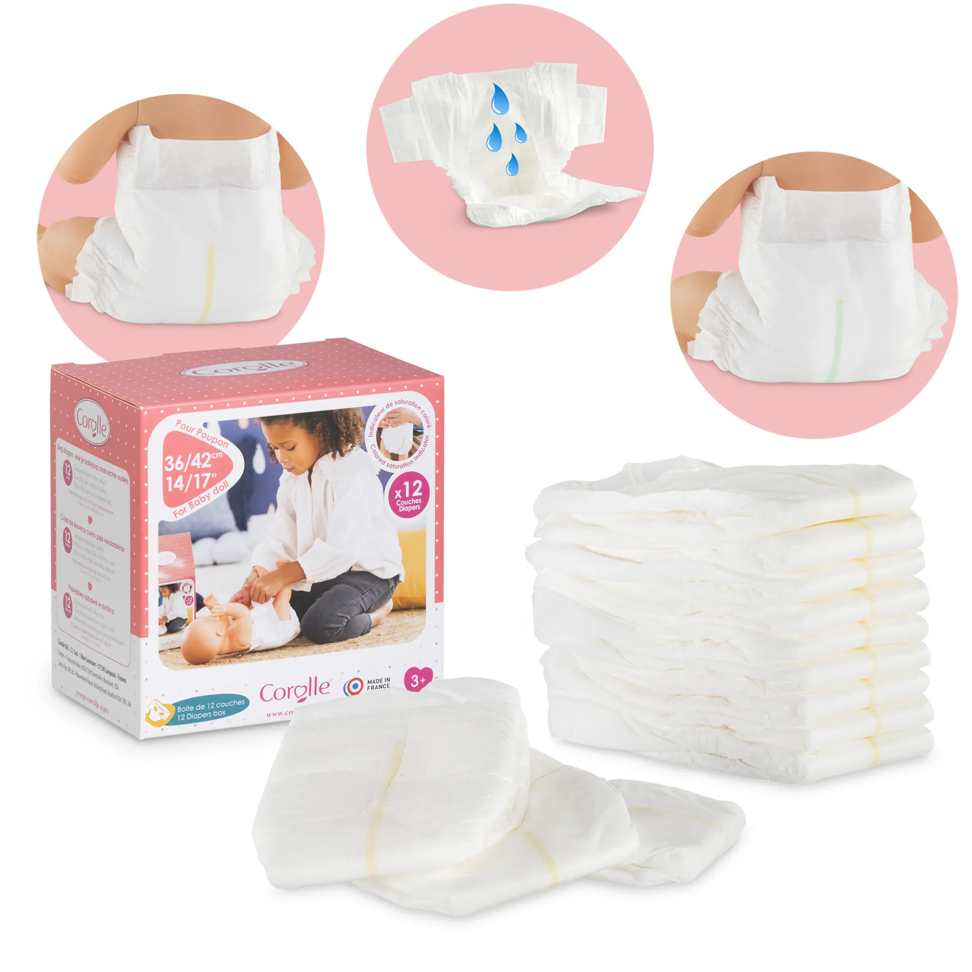 Boîte de 12 couches pour poupon 36 et 42 cm