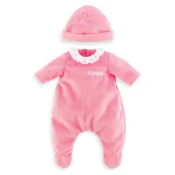 Couffin Tressé Peluche Rose et Pyjama pour poupon 36 cm
