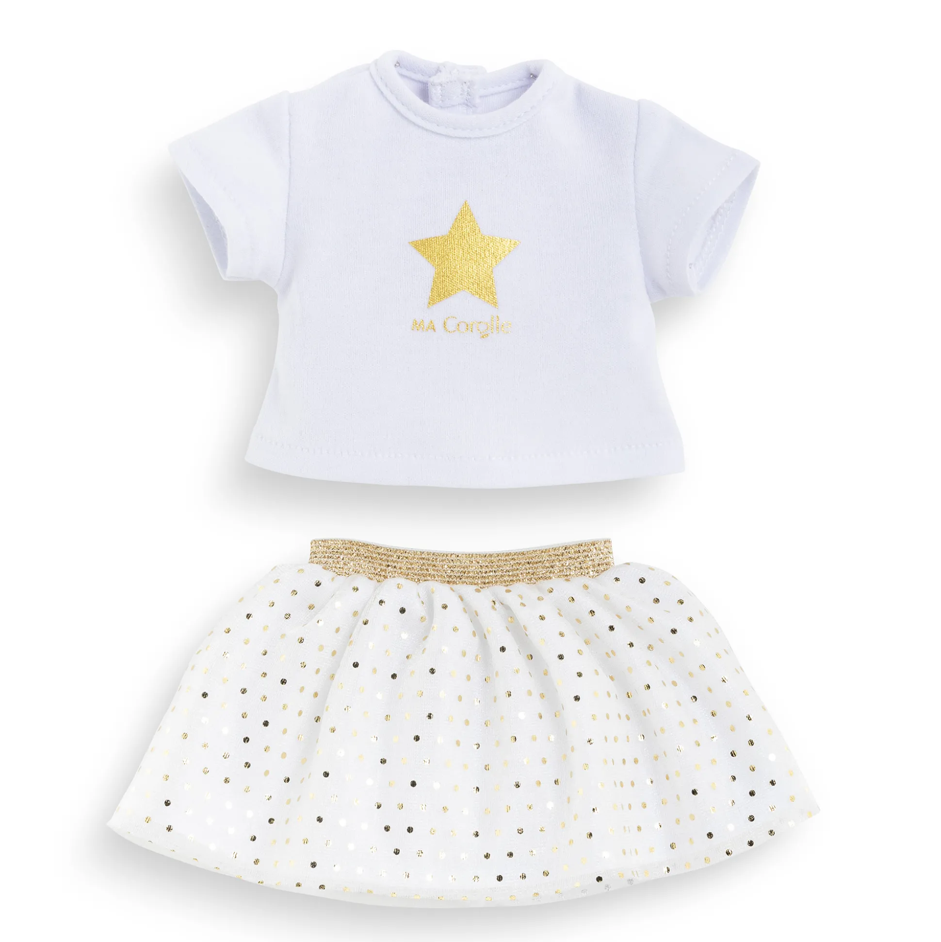 Ensemble Jupe & T Shirt Ivoire et Or pour poupée ma Corolle