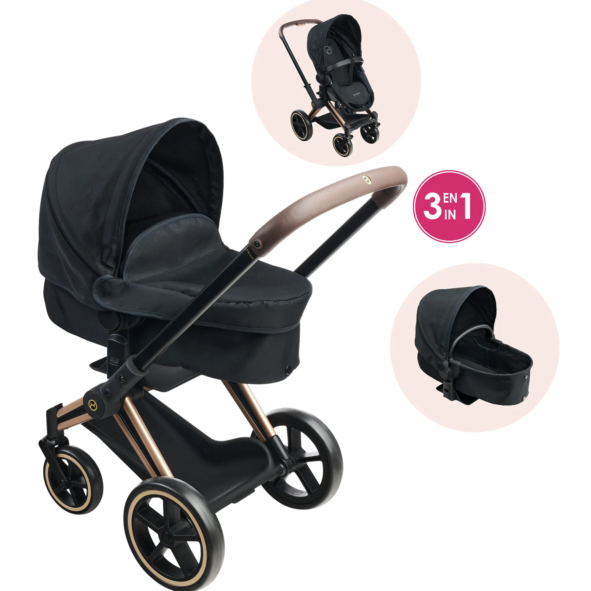 Landau 3 en 1 Cybex Priam Noir pour poupon 36 / 42 / 52 cm