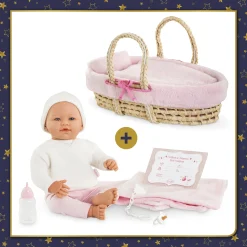 Poupon Rose et Couffin Tressé Peluche Rose
