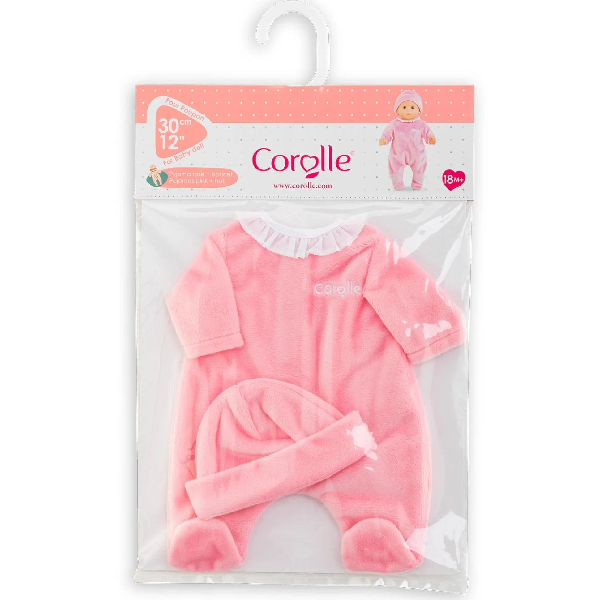 Pyjama rose et bonnet pour poupon 30 cm