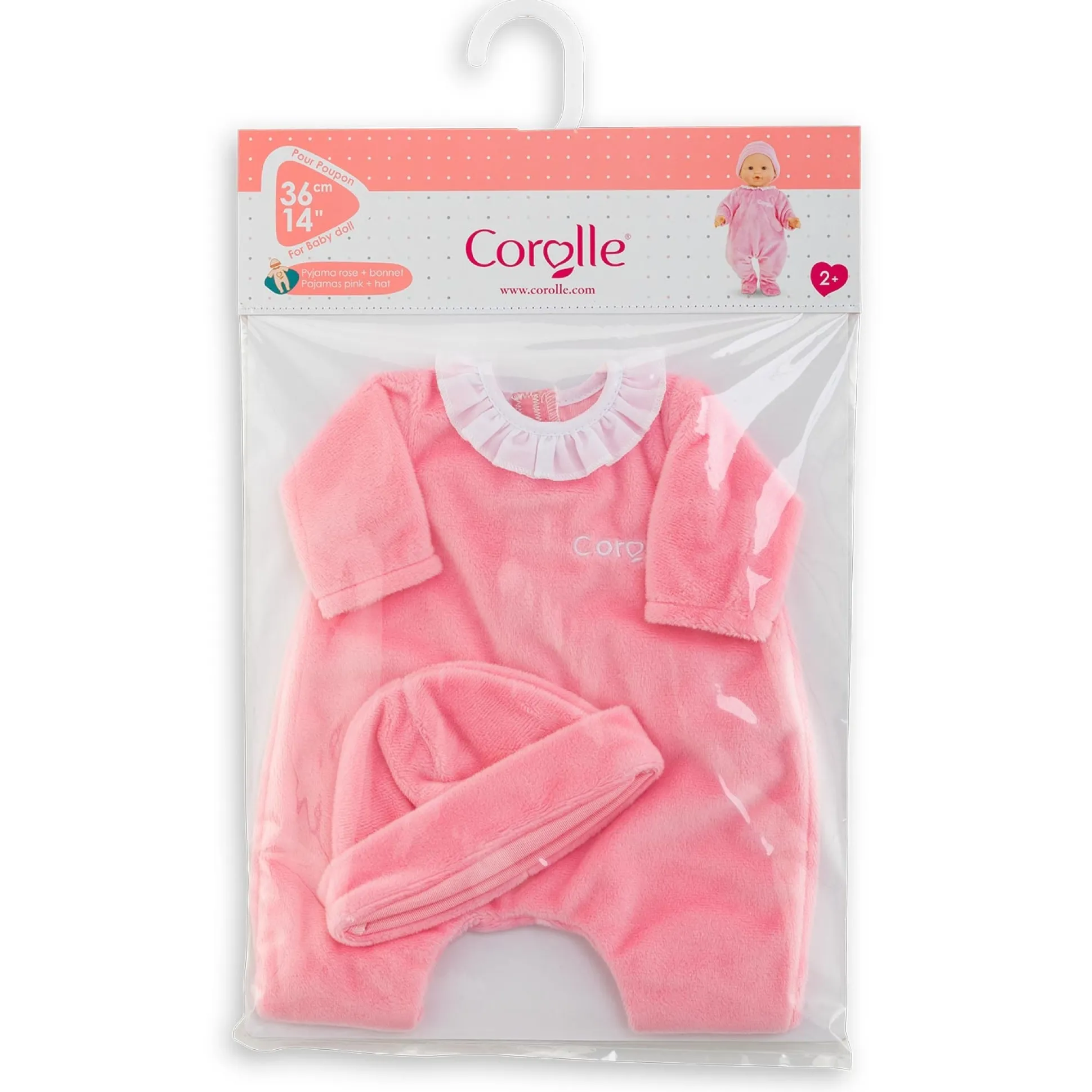 Pyjama rose et bonnet pour poupon 36 cm