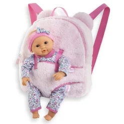 Sac à Dos Porte-Poupon Peluche Rose pour poupon 30 cm