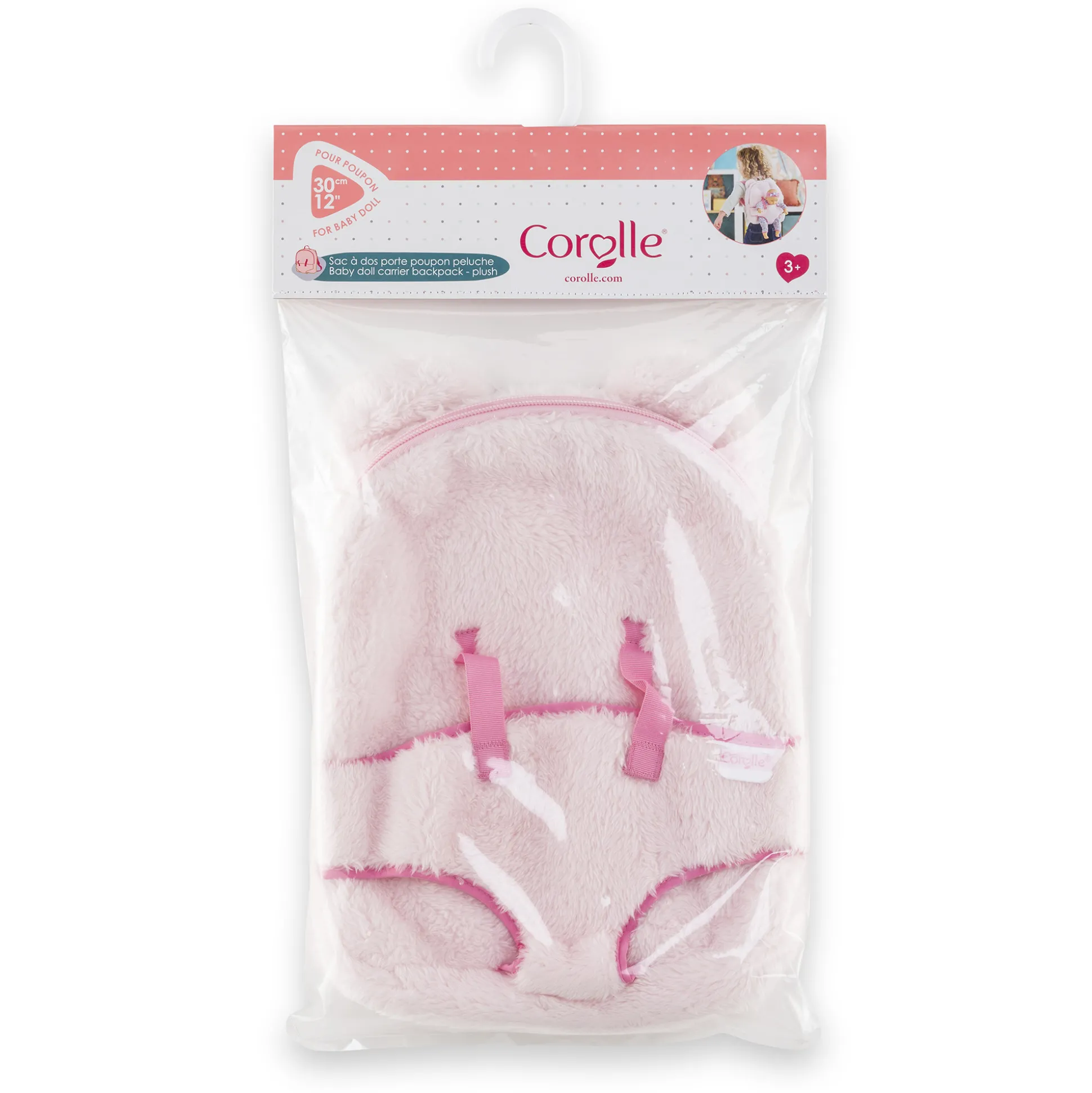 Sac à Dos Porte-Poupon Peluche Rose pour poupon 30 cm