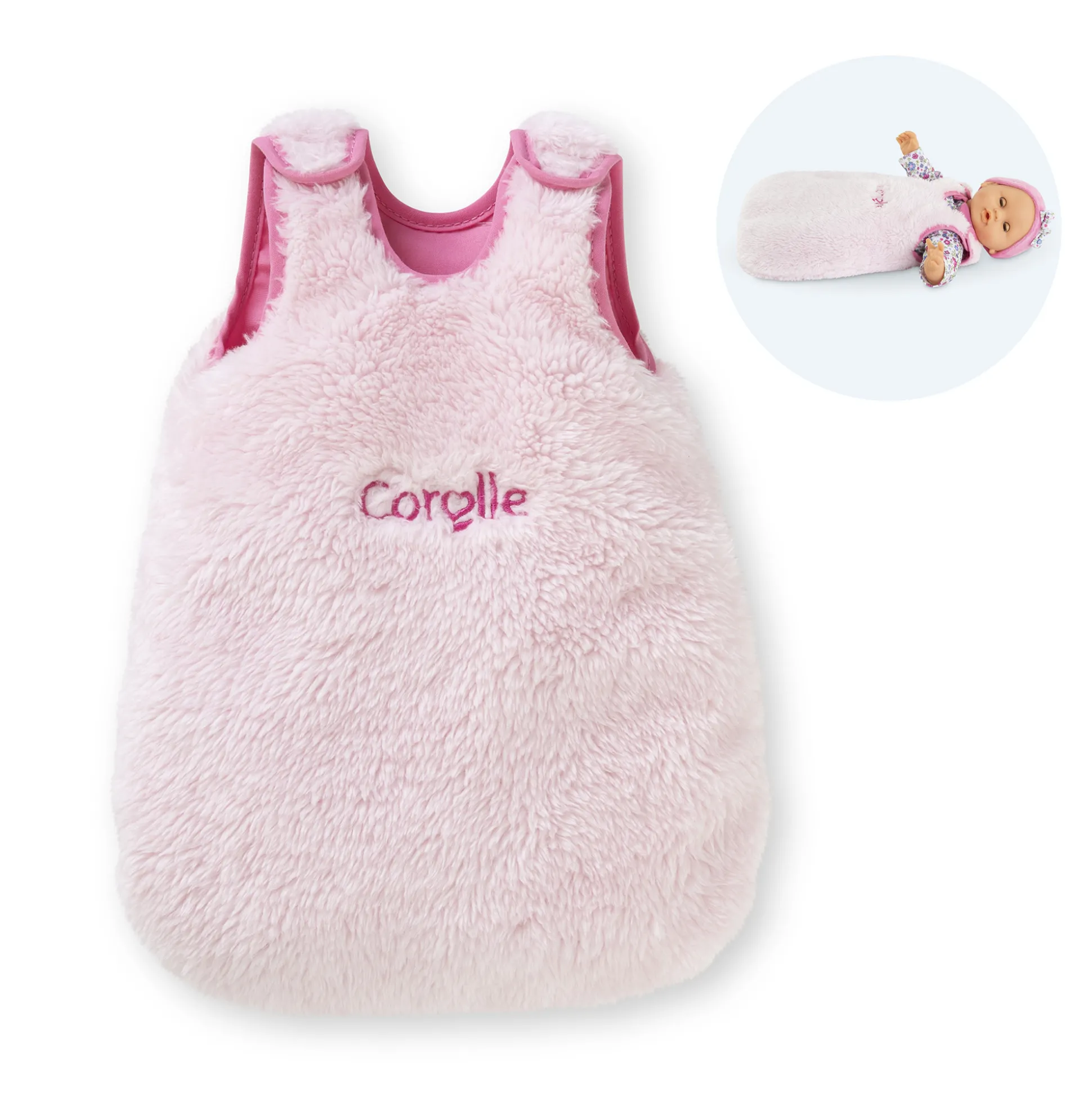 Turbulette Peluche Rose pour poupon 30 cm
